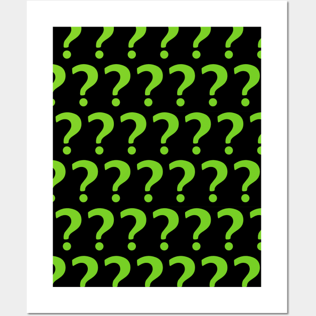 Green Question Marks Enigma pattern Wall Art by XOOXOO